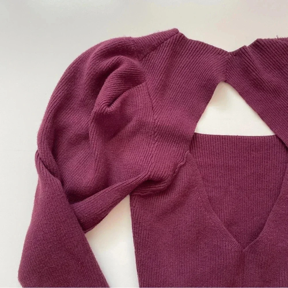 Free People Saffron Open Back Sweater Pomegranate Wine Women's Size XS - Picture 9 of 13